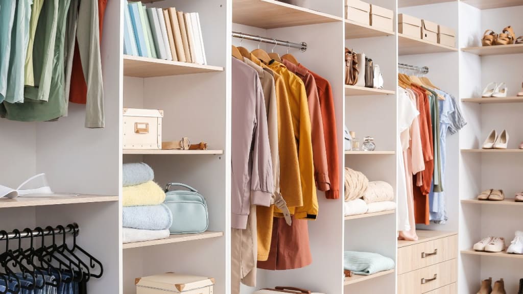 Wardrobe with Different Clothes and Accessories